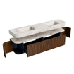MONDIAZ THOR-DLUX 200cm meuble de salle de bains arrondi gauche + droite couleur Walnut avec 2 tiroirs et 2 portes. Vasque suspendue CLOUD Double sans trou de robinet couleur Frappe. SW1466973