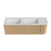 MONDIAZ KURVE-DLUX 145cm Meuble salle de bain avec module 25 D - couleur Oak - 1 tiroir - 1 porte - vasque LEAF double / gauche - 2 trous de robinet - couleur Opalo SW1137565