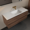 Mondiaz AIVY Ensemble de meuble - 120x45x50cm - 0 trous de robinet - 1 vasque talc Solid surface - Centre - 2 tiroirs - avec miroir - Melamine Mocha SW892385
