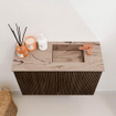 Mondiaz JOYA-DLUX 60cm toiletmeubel - kleur Walnut - Wastafel FAYE positie Rechts 1 kraangat kleur Arena. SW1424326