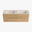 Mondiaz CIRO-DLUX Meuble de salle de bains - 140x45x50cm - Vasque solid surface Nata - 2 bassins Double - sans trous de robinetterie - 4 tiroirs - Chêne SW1531464