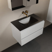 Mondiaz AIVY Ensemble de meuble - 80x45x50cm - 0 trous de robinet - 1 vasque Urban Solid surface - Centre - 2 tiroirs - avec miroir - MDF Talc SW892225