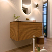 Mondiaz CIRO-DLUX Badkamermeubelset - 110x45x50cm - Solid surface wastafel Lava - 1 wasbak Rechts - zonder kraangaten - 2 lades - Oak SW1531080
