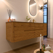 Mondiaz CIRO-DLUX Ensemble de meubles de salle de bains - 160x45x50cm - lavabo solid surface Oza - 1 vasque à droite - 1 trou de robinet - 4 tiroirs - Chêne SW1531140