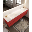 Mondiaz VICA ensemble de meuble de salle de bain - 200cm - meuble sous-vasque fire - 4 tiroirs - lavabo cloud double - 2 trous de robinet - miroir LED - version XL 60cm de haut SW1098080