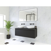 HR Matrix ensemble de meubles de salle de bain 3d 120cm 1 tiroir sans poignée avec bande de poignée en couleur noir mat avec dessus noir mat SW857110