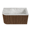 MONDIAZ KURVE-DLUX 85cm Meuble salle de bain avec module 25 G - couleur Walnut - 1 tiroir - 1 porte - vasque CLOUD droite - 1 trou de robinet - couleur Glace SW1137993