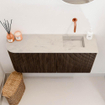 Mondiaz JOYA-DLUX Meuble de salle de bains - 91,6cm - arrondi gauche couleur Walnut - Vasque FAYE position droite Sans trou de robinet couleur Opalo SW1422570