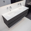 MONDIAZ VICA Ensemble de meuble salle de bain - 150cm - 4 tiroirs - lavabo Moon double - 0 trous de robinet - solid surface gris foncé SW409835