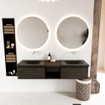 MONDIAZ BUKLA 160cm meuble de salle de bain avec module ouvert 40 couleur Marron Foncé avec 2 tiroirs. Lavabo CLOUD double 0 trou de robinet couleur Urban. SW1382112