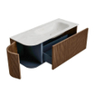 MONDIAZ KURVE-DLUX 115cm Meuble salle de bain avec module 25 G - couleur Walnut - 1 tiroir - 1 porte - vasque BIG SMALL droite - sans trou de robinet - couleur Ostra SW1137817