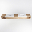 MONDIAZ BUKLA 280cm badmeubel met open module 40 L+R kleur Washed Oak met 3 lades. Wastafel CLOUD dubbel 2 kraangaten kleur Talc. SW1382291