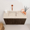 Mondiaz JOYA-DLUX 60cm toiletmeubel - kleur Walnut - Wastafel FAYE positie Links Zonder kraangat kleur Frappe. SW1422280
