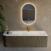 Mondiaz KURVE Ensemble de meuble salle de bain - 145x46x40cm - 1 tiroir - 1 porte - lavabo en solid surface - droite - 1 trou de robinet - Shadow SW1414116