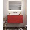 Mondiaz VICA ensemble de meuble de salle de bain - 100cm - meuble sous-vasque fire - 2 tiroirs - lavabo moon milieu - sans trou de robinet - miroir LED - version XL 60cm haut SW1097984