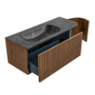 MONDIAZ KURVE-DLUX 115cm Meuble salle de bain avec module 25 D - couleur Walnut - 1 tiroir - 1 porte - vasque BIG SMALL gauche - 1 trou de robinet - couleur Lava SW1137247