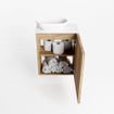 Mondiaz Fowy Meuble WC - 40x50x23cm - chêne blanchi mat - 1 trou de robinet - lavabo à gauche - 1 porte - solid surface - plan Mélamine - lavabo : Blanc / Noir SW761433