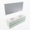 Mondiaz VICA ensemble de meuble de salle de bain - 150cm - meuble sous-vasque greey - 2 tiroirs - lavabo moon double - 2 trous de robinet - couleur talc - miroir LED - version XL 60cm de haut SW1092099