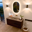 Mondiaz CIRO-DLUX Meuble de salle de bains ensemble - 110x45x50cm - Plan vasque solid surface Sombra - 1 lavabo au milieu - sans trous de robinet - 2 tiroirs - Noyer SW1530742