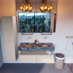 Mondiaz ALAN-DLUX Ensemble de meuble - 120cm - meuble Linen mat - 2 tiroirs - Lavabo Cloud Lava suspendu - vasque Gauche et droite - 0 trous de robinet SW808299