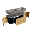MONDIAZ THOR-DLUX 120cm meuble de salle de bains arrondi gauche + droite couleur Oak avec 1 tiroir et 2 portes. Vasque suspendue CLOUD Double 2 trous de robinet couleur Oza. SW1463395