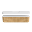 MONDIAZ THOR 190cm badmeubel ronding links + rechts kleur Oak met 2 lades en 2 deuren. Vrijhangende wastafel CLOUD Midden 1 kraangat kleur Talc. SW1466360