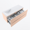 Mondiaz VICA ensemble de meuble de salle de bain - 120cm - meuble sous vasque rosee - 4 tiroirs - lavabo cloud gauche - sans trous de robinet - version haute de 60cm - talc SW1083336