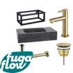 FugaFlow Eccelente Arredo fonteinset - 40x22x24.5cm - 1 kraangat - natuursteen - zwart frame - fonteinkraan messing geborsteld - zwart - SW1125376