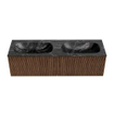 MONDIAZ KURVE-DLUX 150cm Meuble salle de bain - couleur Walnut - 2 tiroirs - vasque STOR SMALL double - sans trou de robinet - couleur Lava SW1137290