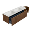 MONDIAZ KURVE-DLUX 145cm Meuble salle de bain avec module 25 D - couleur Walnut - 1 tiroir - 1 porte - vasque LEAF double / gauche - sans trou de robinet - couleur Ostra SW1137874