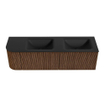 MONDIAZ KURVE 155cm Meuble salle de bain avec module 25 G - couleur Walnut - 2 tiroirs - 1 porte - vasque CLOUD double / droite - 2 trous de robinet - Urban SW1138499