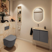 MONDIAZ TURE-DLUX Meuble de toilettes 60cm Dark Grey. Lavabo EDEN Frappe position gauche. Sans trou de robinet. SW1102736