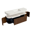 MONDIAZ THOR-DLUX 150cm badmeubel ronding links + rechts kleur Walnut met 1 lade en 2 deuren. Vrijhangende wastafel CLOUD Midden zonder kraangat kleur Ostra. SW1464666