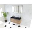 HR badmeubelen Matrix 3D ensemble meuble de salle de bains 100cm 1 tiroir sans poignée avec profil de prise en couleur chêne français avec lavabo Djazz 2 trous de robinet noir mat SW857071