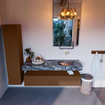 Mondiaz ALAN-DLUX Ensemble de meuble - 150cm - meuble Rust mat - 1 tiroir - Lavabo Cloud Lava suspendu - vasque Droite - 0 trous de robinet SW808310