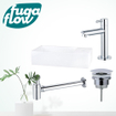 FugaFlow Eccelente Arredo Pack Lave-mains - 36x18.5x9cm - 1 trou de robinet - solid surface - robinet Chrome - Blanc SW1125268