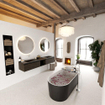 MONDIAZ BUKLA 200cm ensemble de meuble avec module ouvert 40 couleur Marron foncé avec 2 tiroirs. Lavabo CLOUD double 0 trou de robinet couleur Urban. SW1382142
