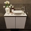 Mondiaz Fowy Toiletmeubel - 60x50x23cm - smoke mat - 1 kraangat - wasbak rechts - 2 deuren - solid surface - blad MDF - wasbak: wit SW761237