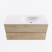 MONDIAZ VICA meuble sous lavabo 100cm Chêne blanchi 2 tiroirs. Lavabo MOON à droite sans trou de robinet, couleur Talc. SW1381852