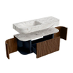 MONDIAZ THOR-DLUX 120cm badmeubel ronding links + rechts kleur Walnut met 1 lade en 2 deuren. Vrijhangende wastafel CLOUD Links 1 kraangat kleur Glace. SW1463195
