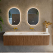 MONDIAZ KURVE-DLUX 175cm Meuble salle de bain avec module 25 D - couleur Walnut - 2 tiroirs - 1 porte - vasque STOR SMALL double / gauche - sans trou de robinet - couleur Frappe SW1137488