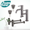 FugaFlow Eccelente Sobrado Slim Kit robinet lavabo - pour double vasque - robinet bas - bonde non-obturable - siphon design - Gunmetal PVD SW1124379