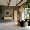 MONDIAZ KURVE meuble de salle de bains 125cm avec module 25 R couleur chêne avec 1 tiroir et 1 porte. Lavabo BIG MEDIUM gauche 1 trou de robinet Urban. SW1138378