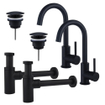 Fortifura Calvi Wastafelkraanset - voor dubbele wastafel - hoge wastafelkraan - draaibare uitloop - always open plug - design sifon - Mat zwart SW915299