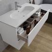 Adema Chaci Meuble salle de bain - 100x46x57cm - 1 vasque ovale en céramique blanche - 1 trou de robinet - 2 tiroirs - miroir rond avec éclairage - blanc mat SW816280