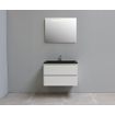 Basic Bella Meuble salle de bains avec lavabo acrylique Noir 80x55x46cm 1 trou de robinet avec miroir et éclairage Blanc brillant SW491802