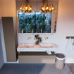 Mondiaz ALAN-DLUX Ensemble de meuble - 130cm - meuble Smoke mat - 1 tiroir - Lavabo Cloud Glace suspendu - vasque Gauche et droite - 0 trous de robinet SW805490