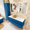 Mondiaz VICA ensemble de meuble de salle de bain - 130cm - meuble sous-vasque jeans - 4 tiroirs - lavabo moon droite - sans trous de robinet - couleur talc - miroir LED - version XL 60cm de haut SW1092163