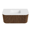 MONDIAZ KURVE 100cm Meuble salle de bain avec module 25 G et D - couleur Walnut - 1 tiroir - 2 portes - vasque GRUNNE centre - 1 trou de robinet - Talc SW1138250