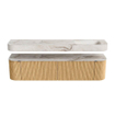 MONDIAZ THOR-DLUX 190cm badmeubel ronding links + rechts kleur Oak met 2 lades en 2 deuren. Vrijhangende wastafel CLOUD Rechts zonder kraangat kleur Frappe. SW1466370